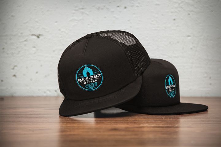 PPO black trucker cap round Blue-White logo