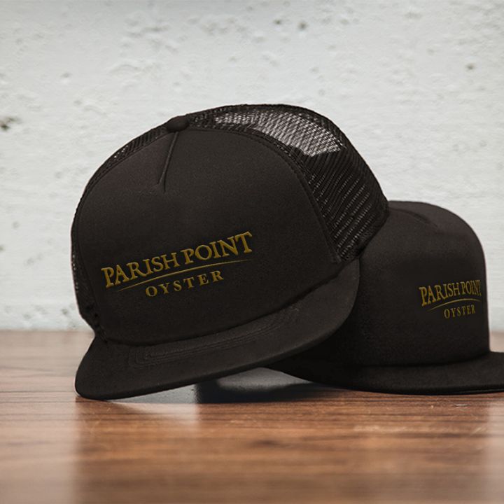 PPO black trucker cap BROWN type logo